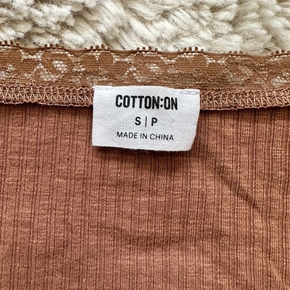 Cotton On Brown Long Sleeve Crop Top With Lace Trim Lining Women's Size Small - Picture 2 of 9